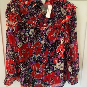 Smocked popover top in Lurex® dot floral